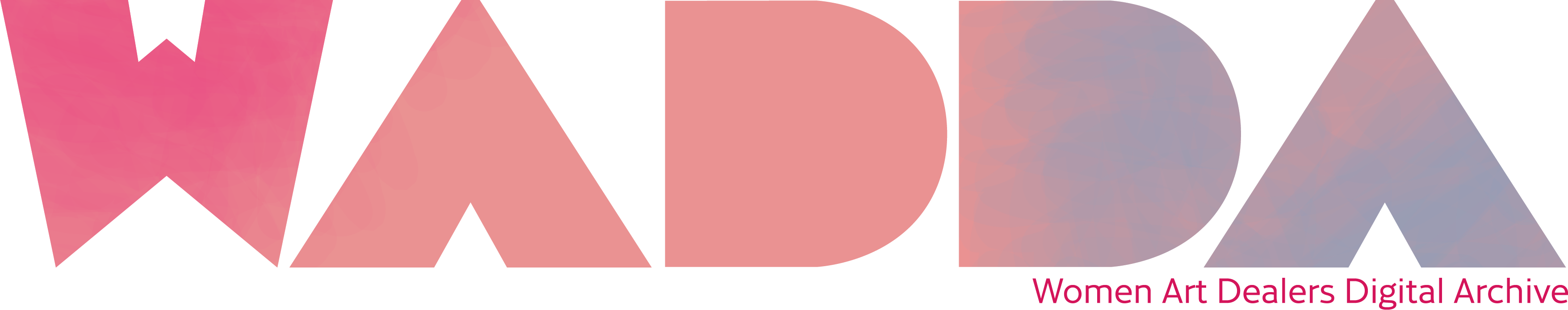 WADDA (text with colored salmon to light indigo watercolor gradient). Bottom smaller text reads "Women Art Dealers Digital Archive"
